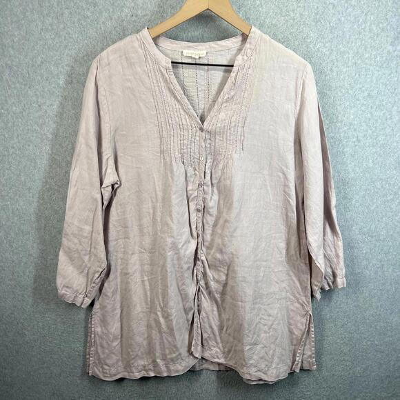 Eileen Fisher Tops - Eileen Fisher Womens L Blush Pink Irish Linen Tunic Top Button Up Lagenlook EUC